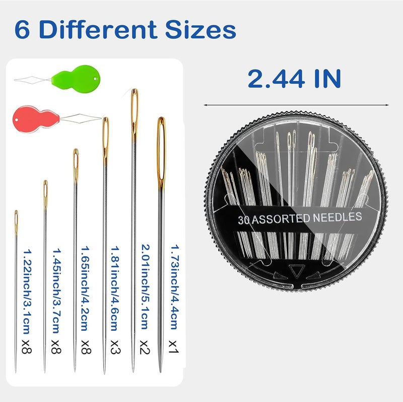 pikdmin 30-Pack Premium Hand Sewing Needles, 6 Sizes Assorted Needles with 2 Threaders, Embroidery Needles for Handsewing, Large Eye Sewing Needle Kit for Art and Craft Projects, Sewing Sharp Needles - Image 2